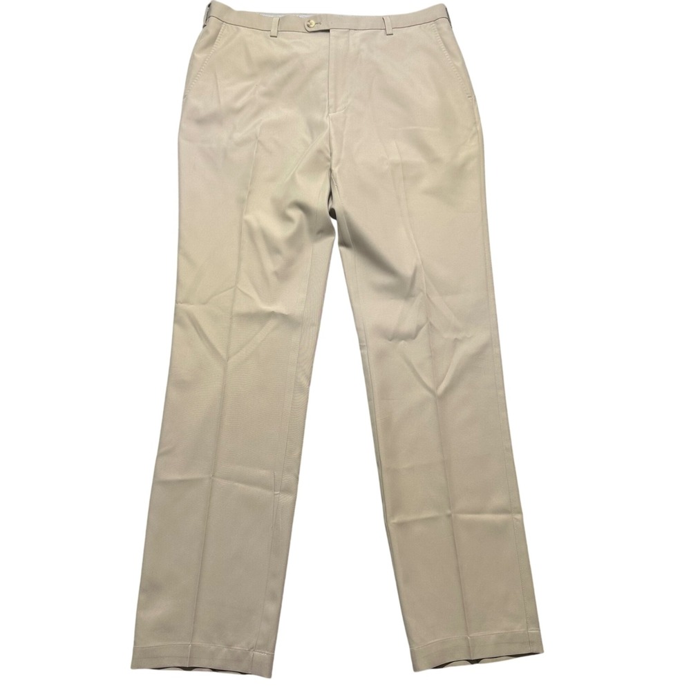 Peter Millar Crown Sport Mens Khaki Straight Leg Dress Pants Size 36 Polyester‎